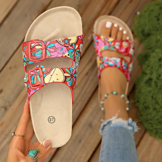 Printed Double Buckle Sandals Black / 36 
