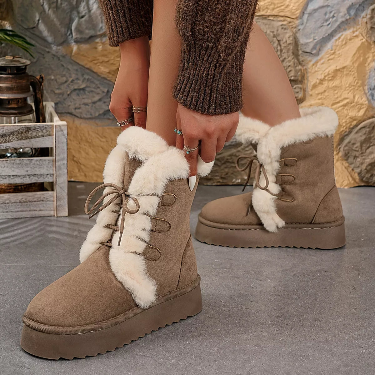 Round Toe Platform Boots Coffee Brown / 36 