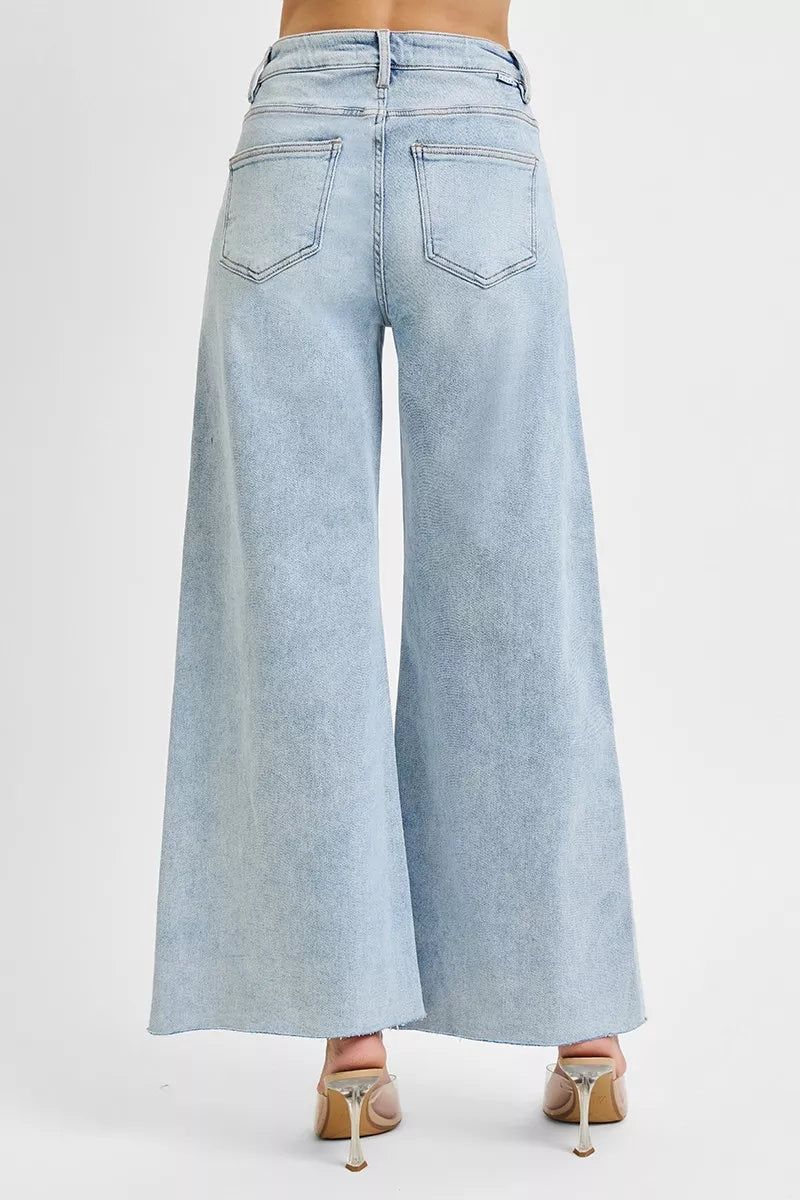 RISEN Full Size High Rise Ankle Wide Palazzo Jeans Plus Size LIGHT / 0 