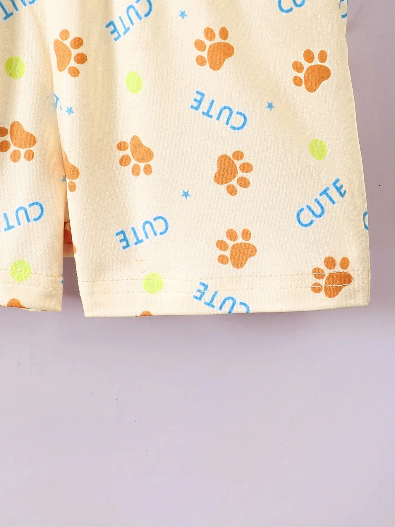 Children's Dog Short Sleeve Hoodie and Shorts Set Pastel Yellow / 6-9M 