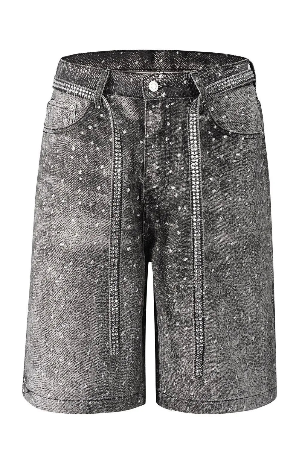 Men's Washed Rhinestone Denim Bermuda Shorts Medium / 30 