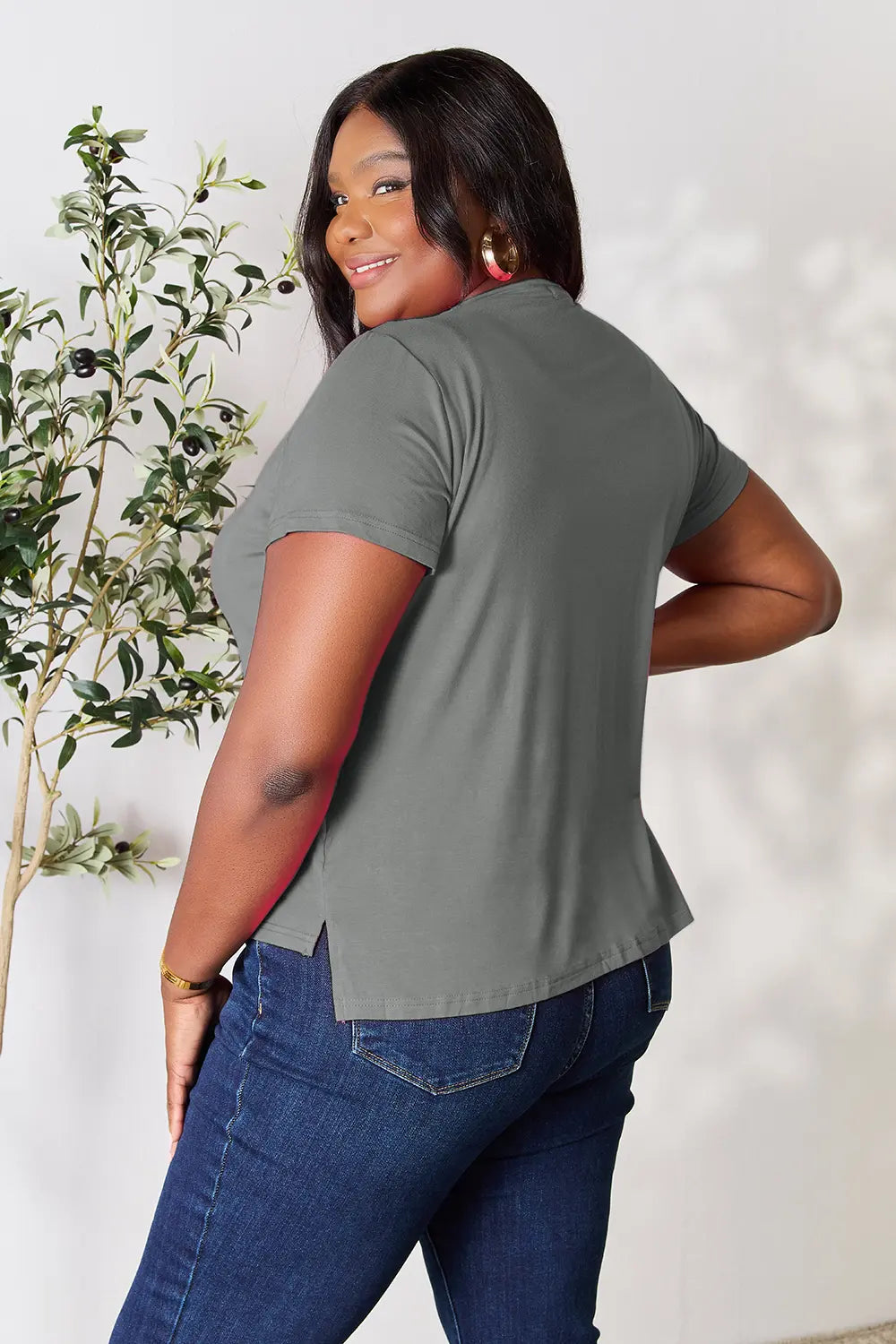 Basic Bae Full Size Round Neck Short Sleeve T-Shirt Gray / S 