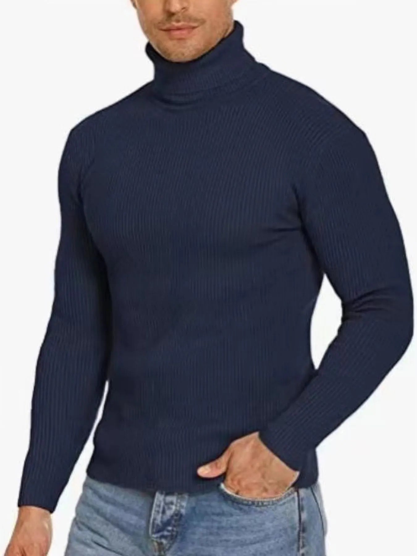 Men's Plus Size Ribbed Turtleneck Long Sleeve Sweater Black / M 