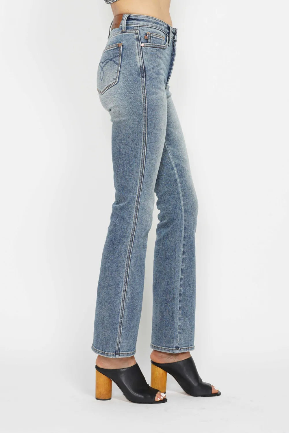 Judy Blue Full Size Tummy Control Back Embroidered Pocketed Bootcut Jeans Plus Size SHORT INSEAM / 0/24 