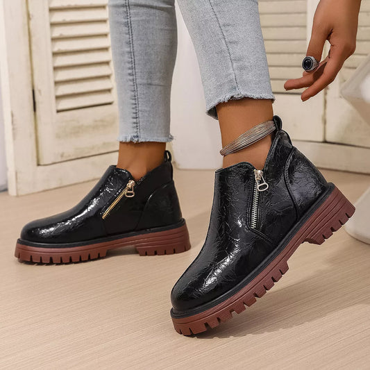 Round Toe Block Heels Boots Black / 36 