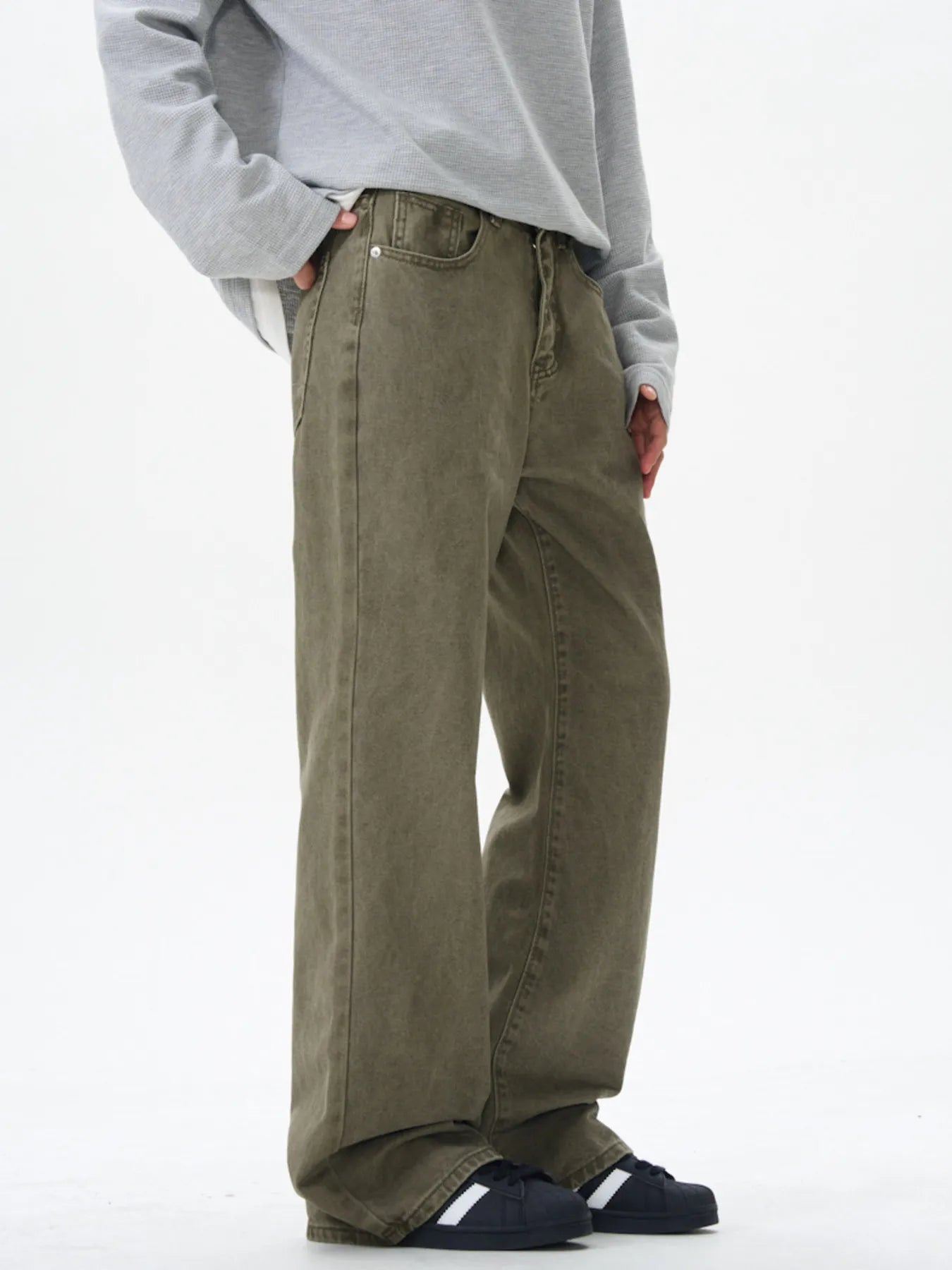 Men's Wide Leg Flare Jeans Khaki / S 
