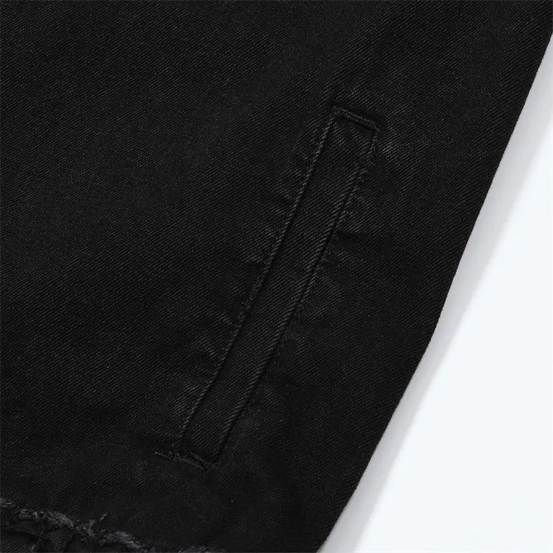 Men's Raw Hem Long Sleeve Denim Jacket Nostalgic Black / S 
