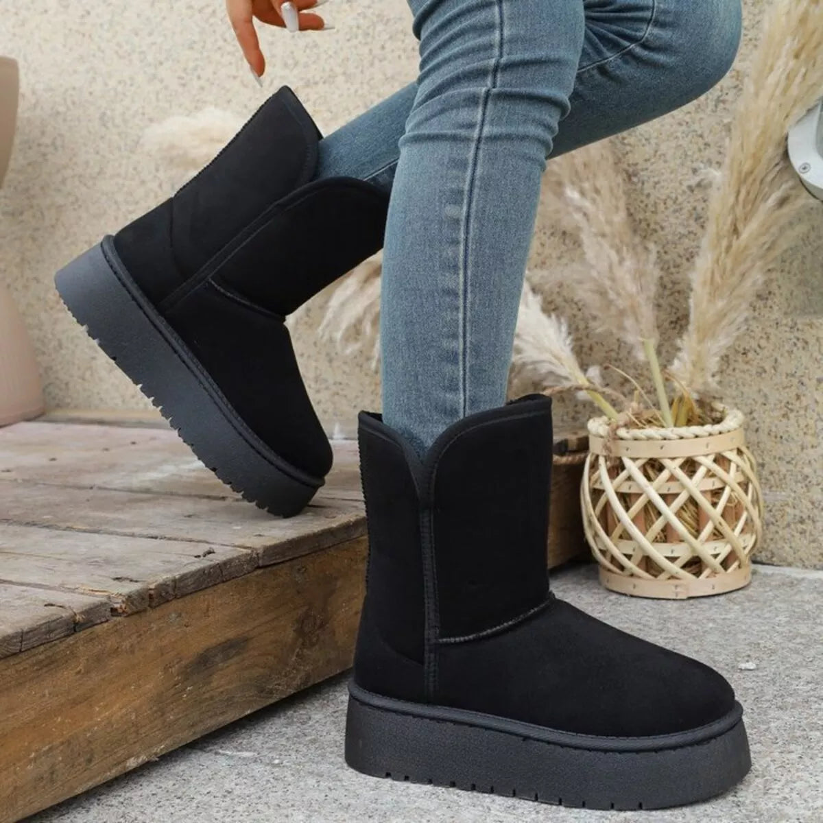 Round Toe Platform Boots Green / 36 