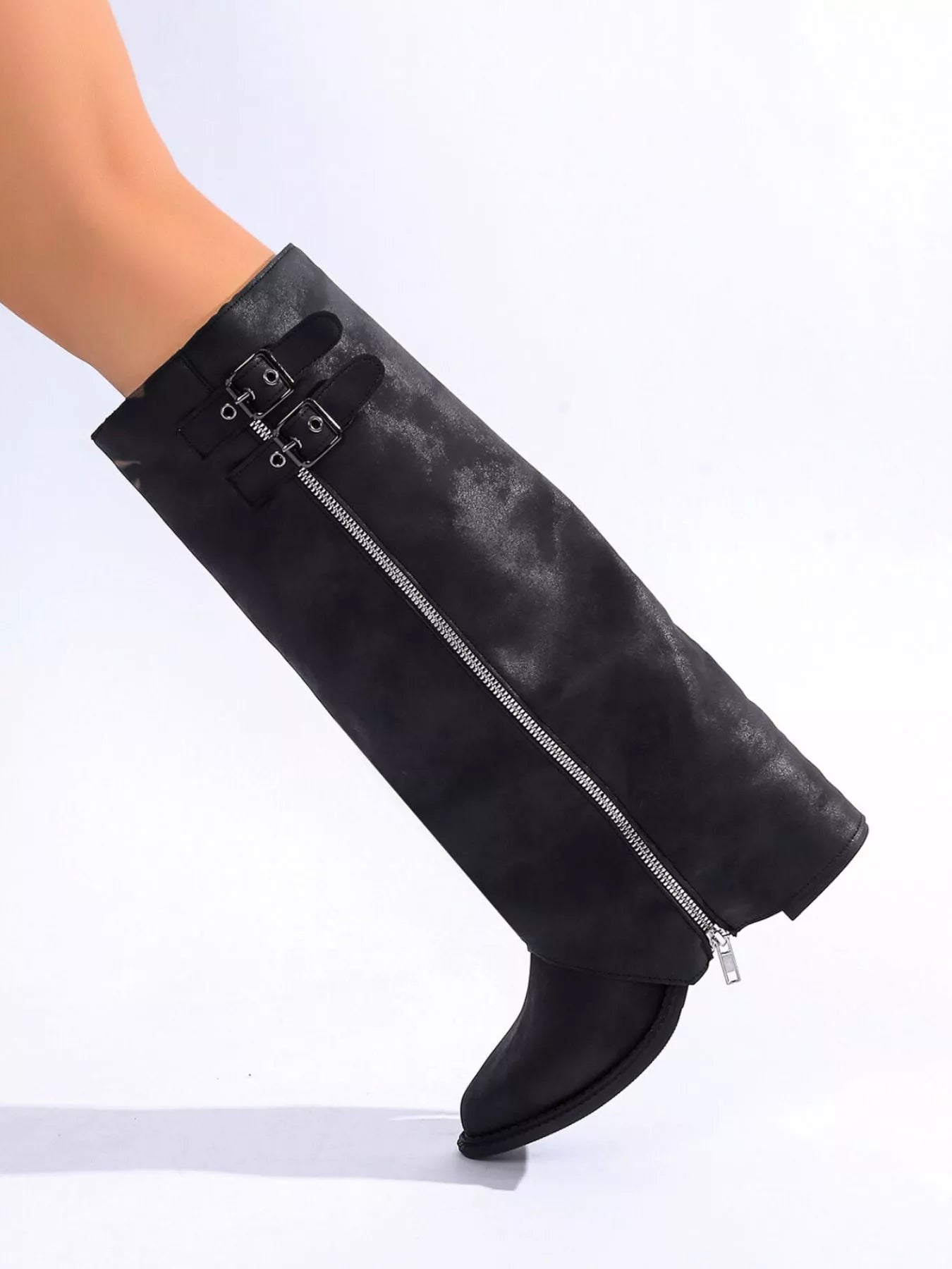 Point Toe Block Heels Boots Dark Brown / 36 