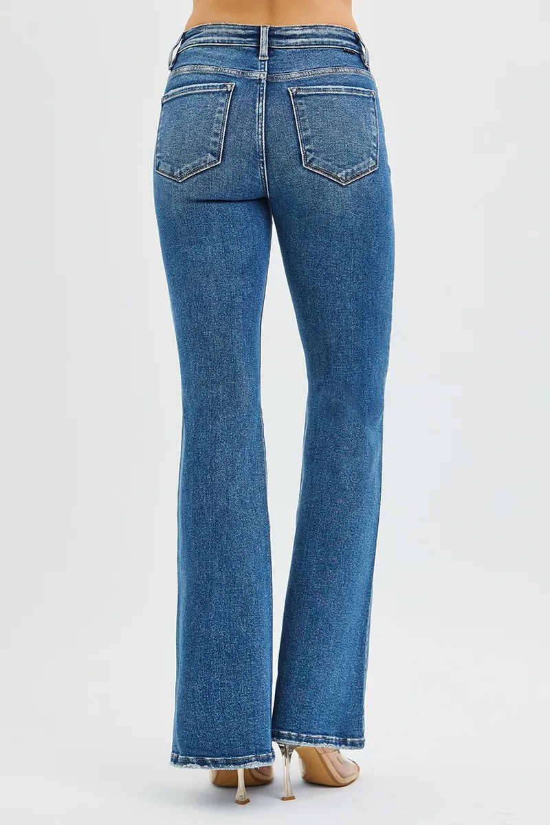 RISEN Full Size Tummy Control High Rise Flare Jeans Plus Size DARK / 0 