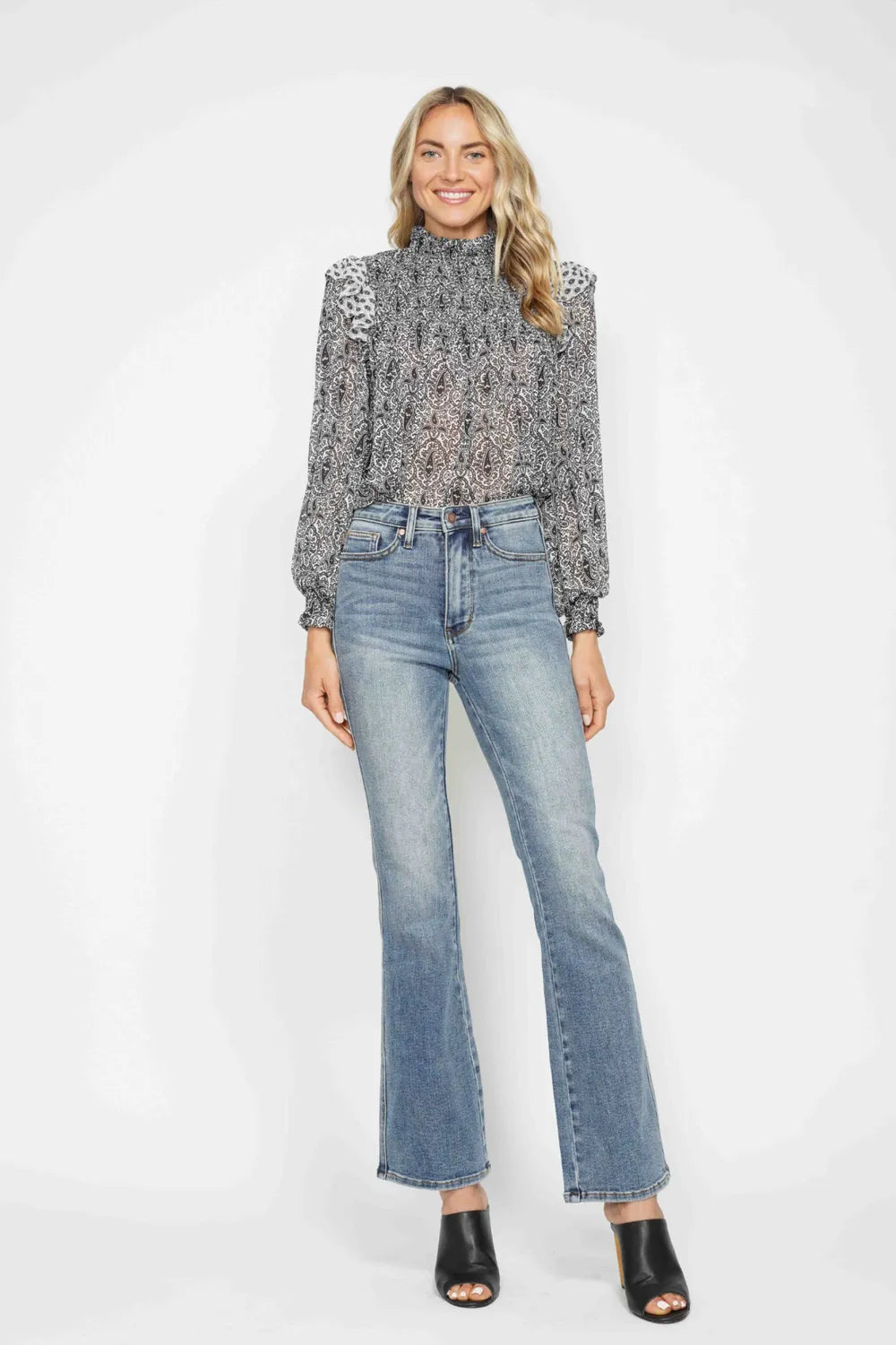 Judy Blue Full Size Tummy Control Back Embroidered Pocketed Bootcut Jeans Plus Size SHORT INSEAM / 0/24 