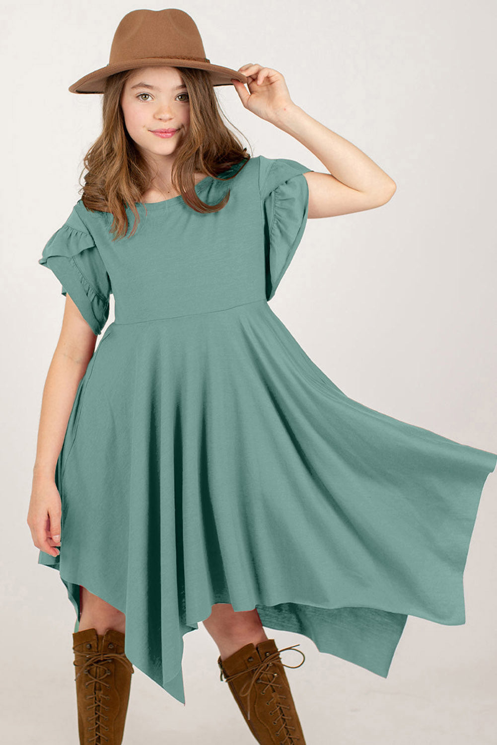 Round Neck Petal Sleeve Dress Lavender / S 