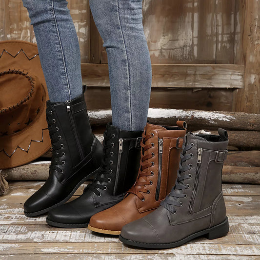 Round Toe Block Heels Boots Brown / 36 
