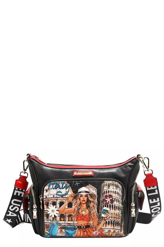 Nicole Lee USA Martha Travels Italy Multi Pocket Shoulder Bag MARTHA TRAVELS ITALY / OS 