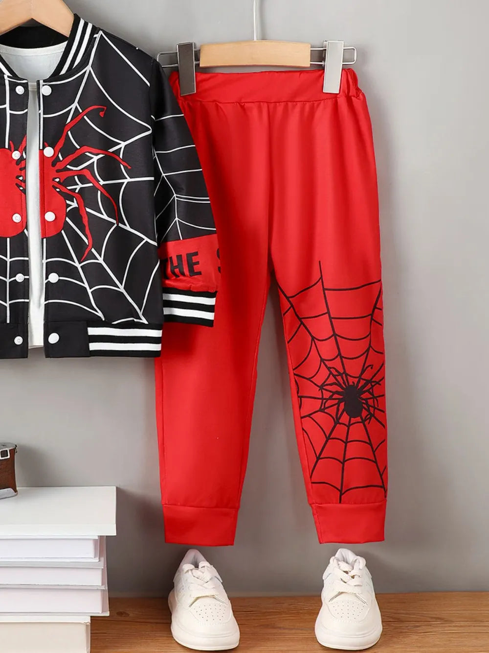 Spider Baseball Collar Top and Pants Set Black/Red / 4Y 