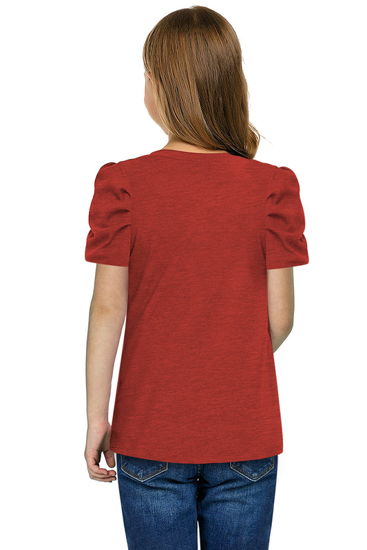 Round Neck Puff Sleeve T-Shirt Deep Red / S 