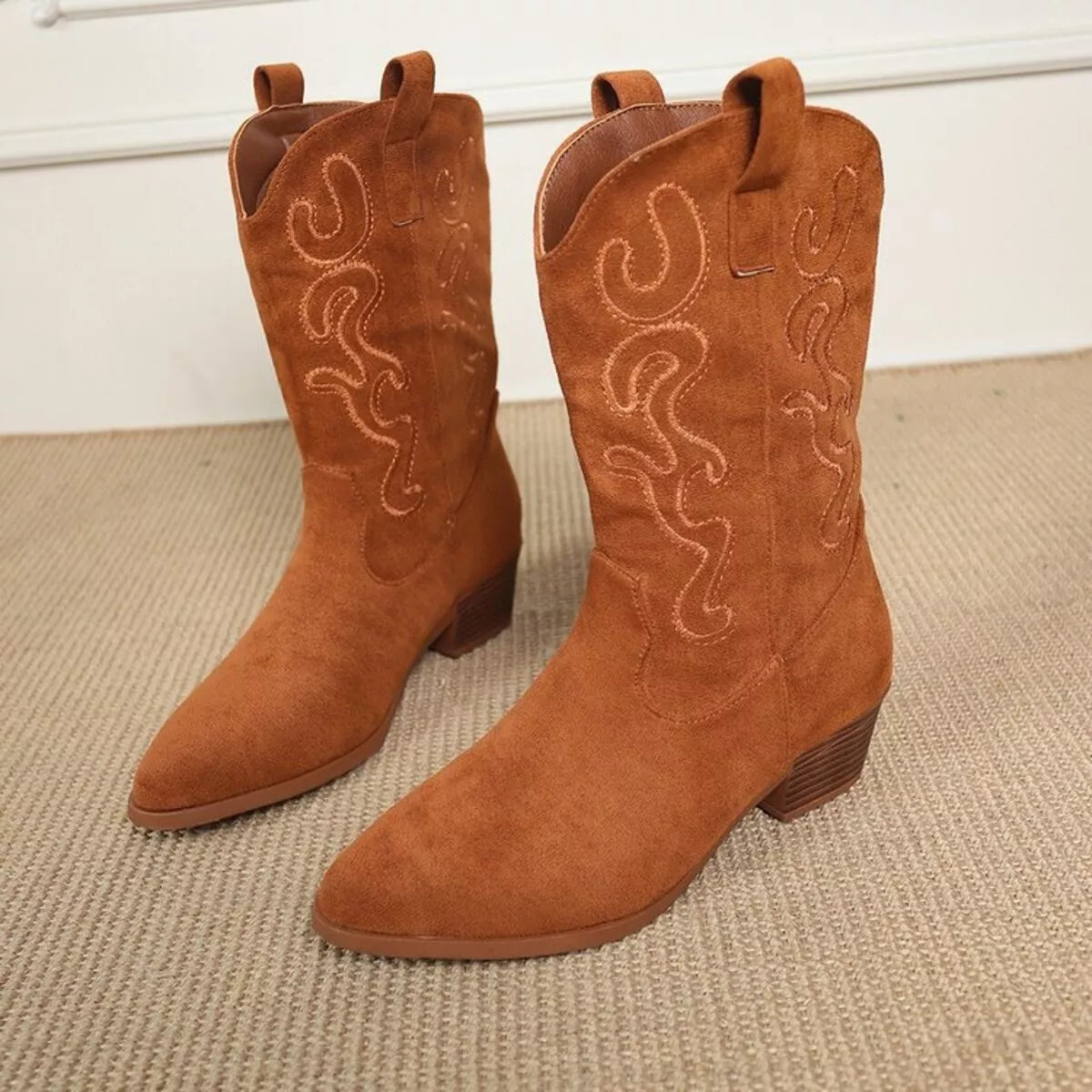 Point Toe Block Heels Boots Purple / 36 