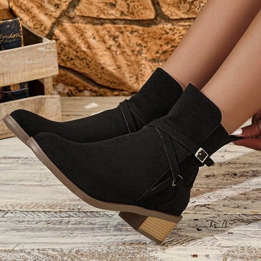 Side Zip Block Heels Boots Black / 36 