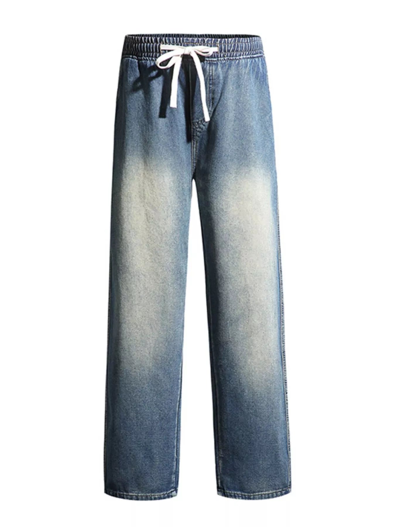 Men's Full Size Washed Wide Leg Drawstring Jeans Plus Size Polished Gray / S 