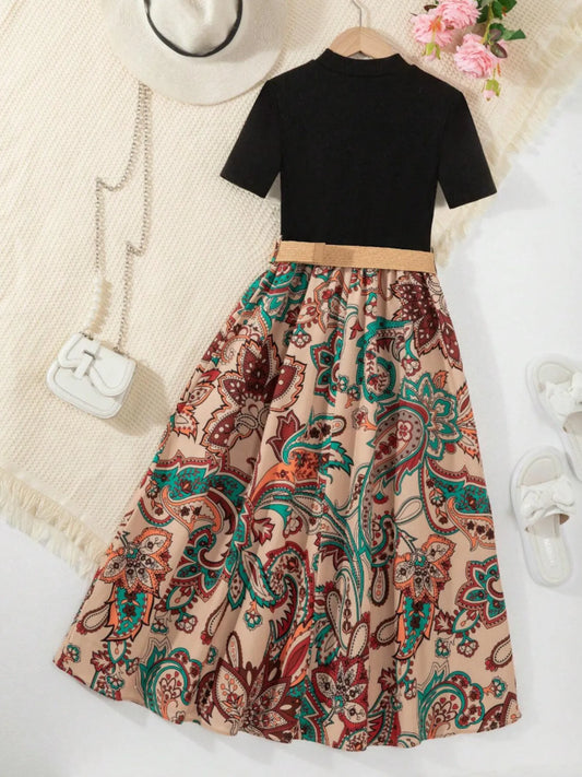 Children's Printed Short Sleeve Dress Tan / 5Y 
