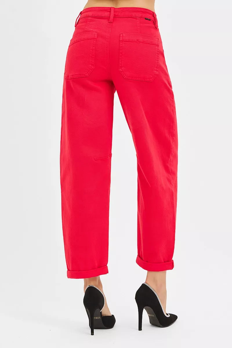 RISEN High Rise Ankle Cuffed Barrel Pants SCARLET / 0 