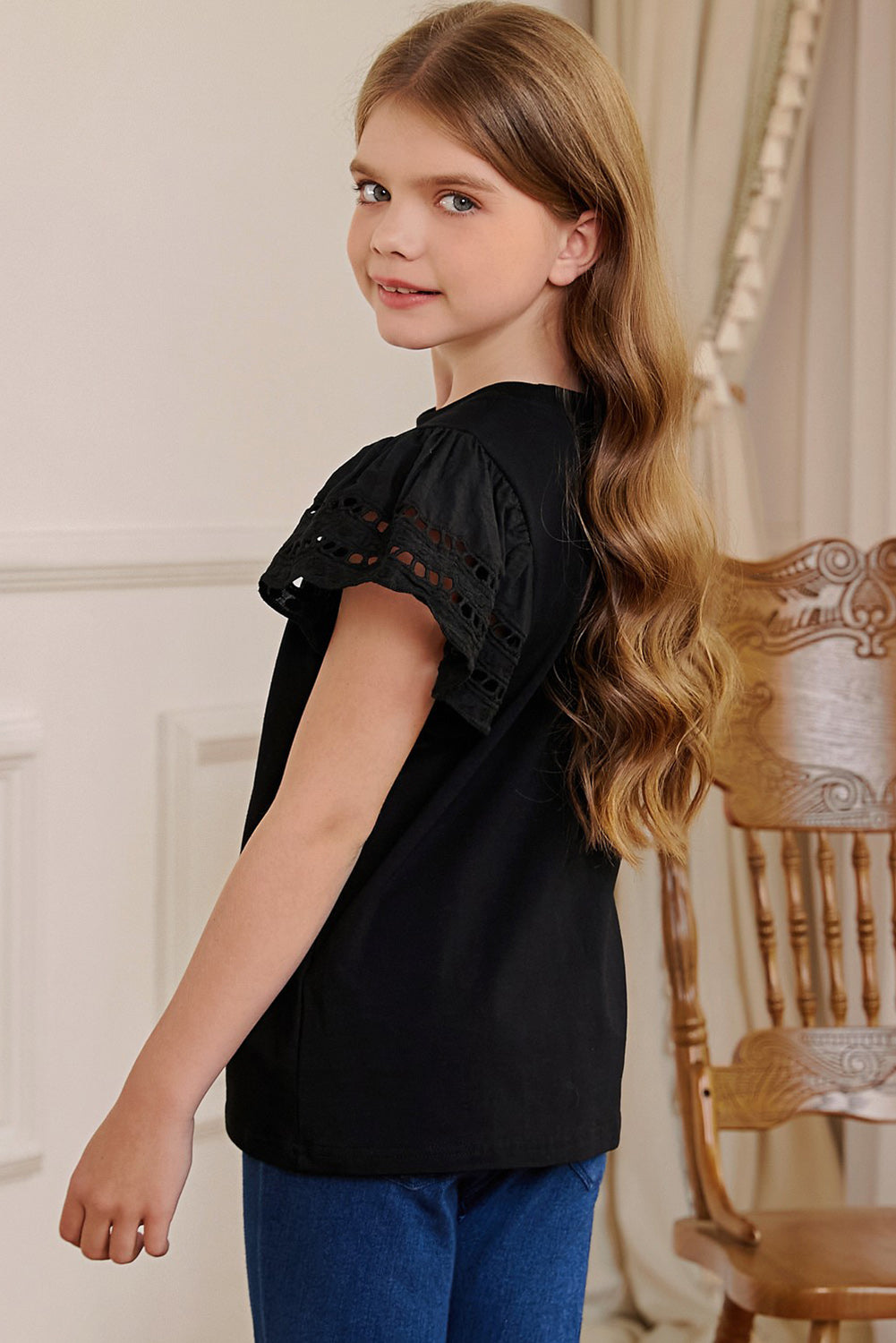 Round Neck Flutter Sleeve T-Shirt White / S 
