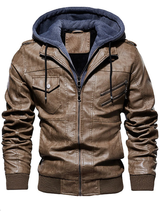 Men's Plus Size Zip Up Drawstring Hooded Jacket Khaki / M 