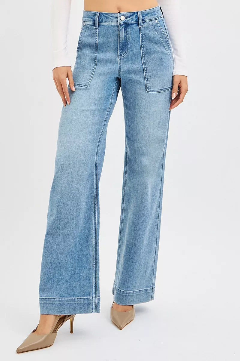 RISEN Full Size High Rise Straight Leg Jeans with Front Pockets Plus Size MEDIUM / 0 