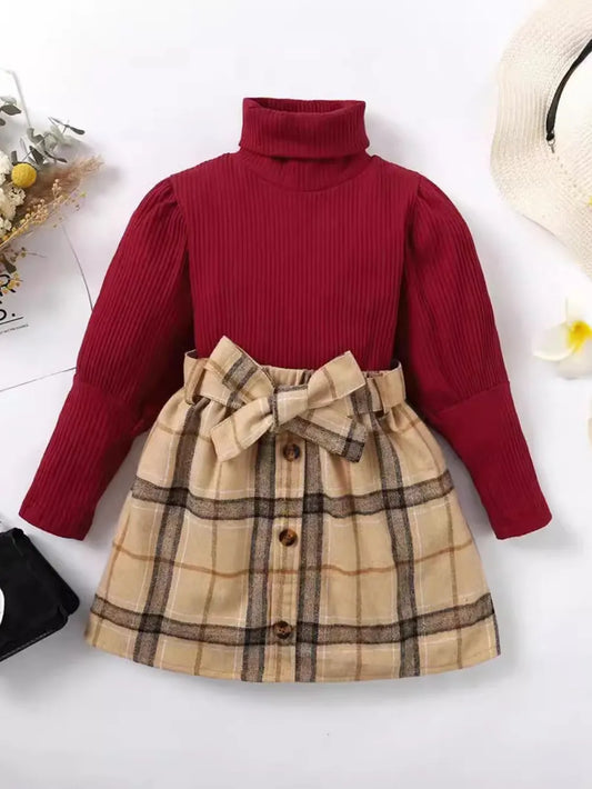 Turtleneck Long Sleeve Top and Skirt Set Deep Red / 18-24M 