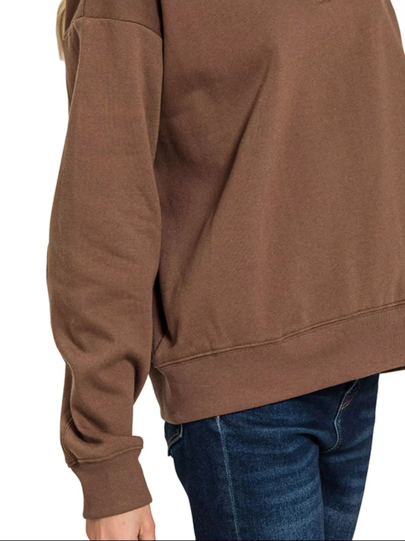 Zenana Fleece Half Zip Sweatshirt BROWN / S 