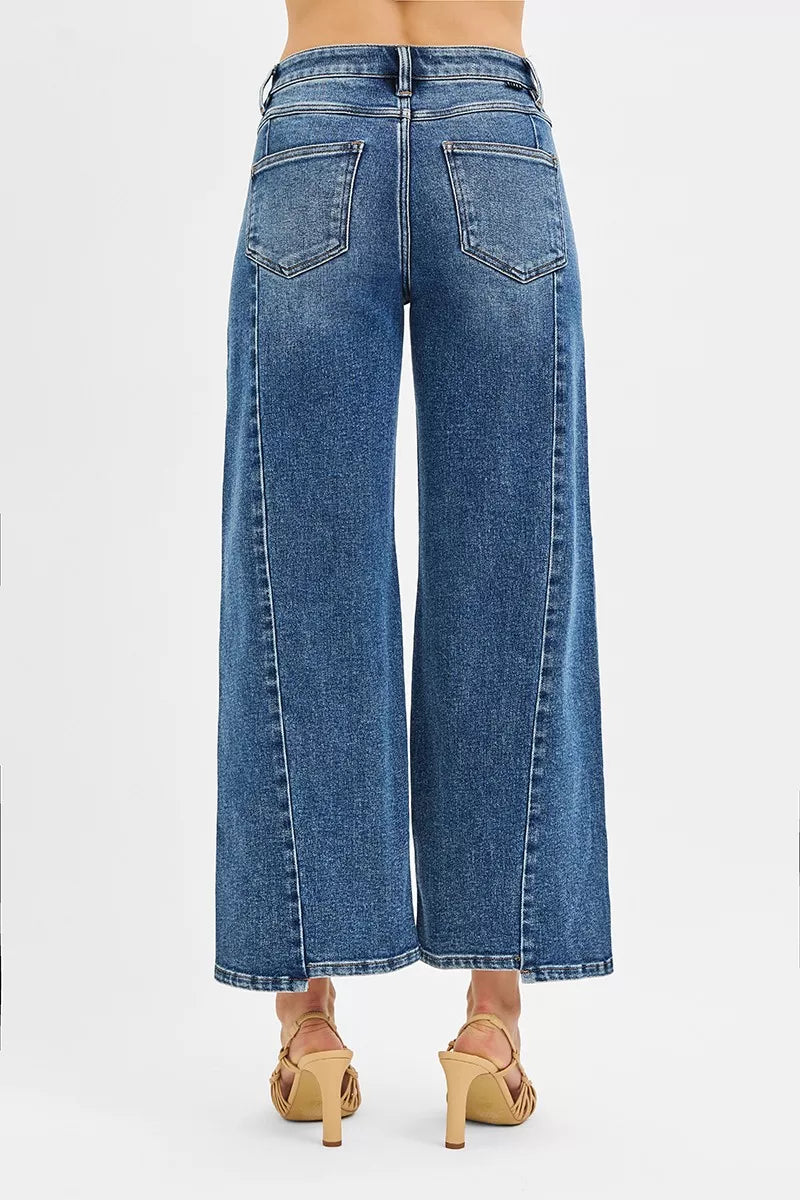 RISEN High Rise Crop Wide Leg Jeans with Step Hem DARK / 0 