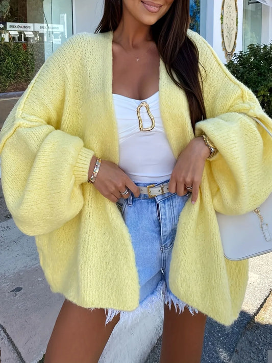 Open Front Long Sleeve Cardigan Yellow / S 