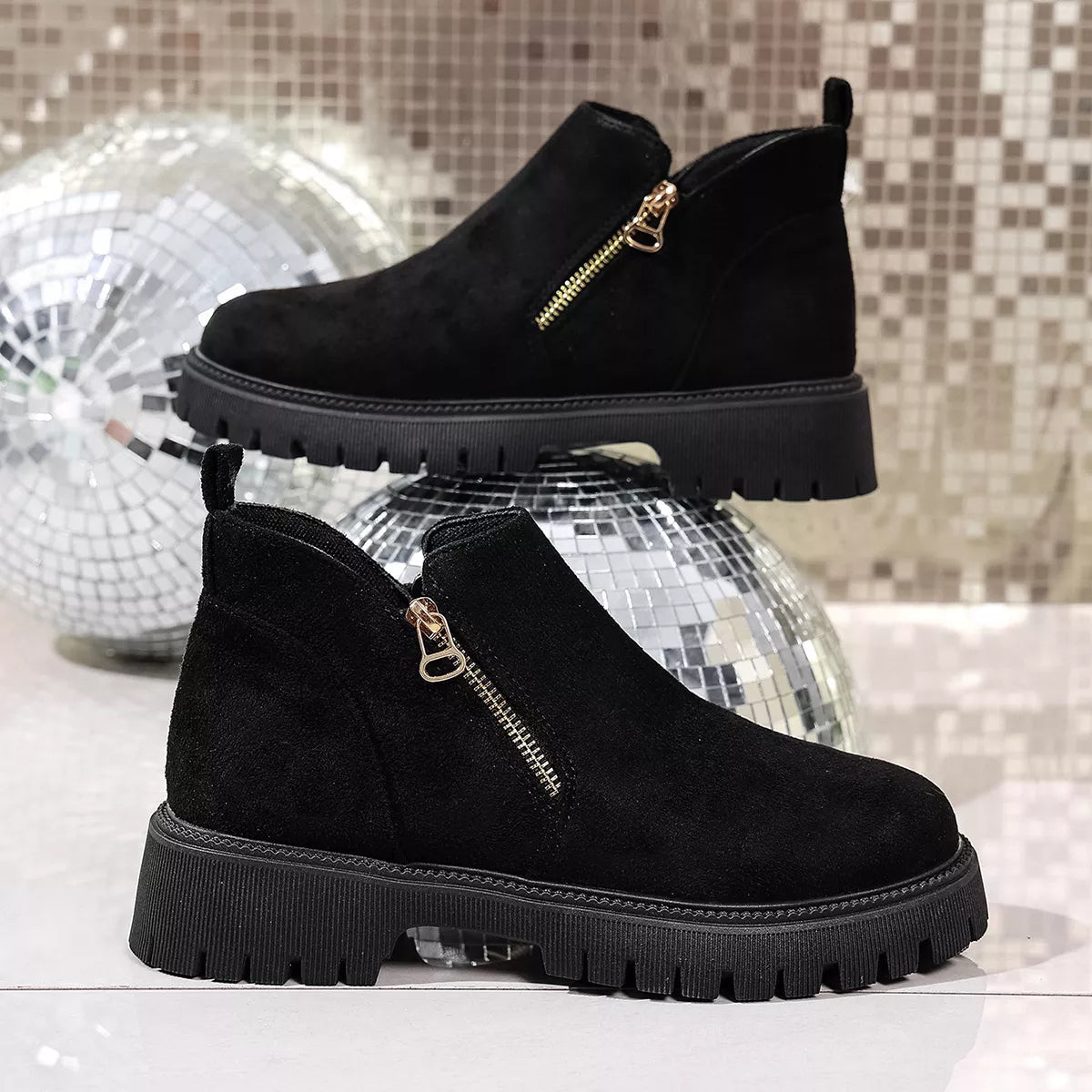 Round Toe Side Zip Ankle Boots Ivory / 36 