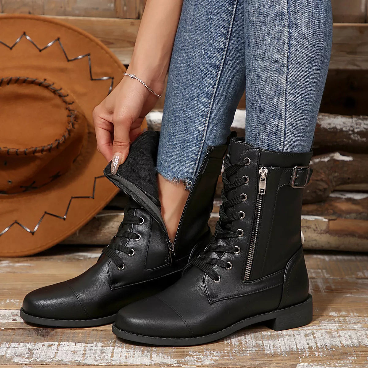 Round Toe Block Heels Boots Brown / 36 