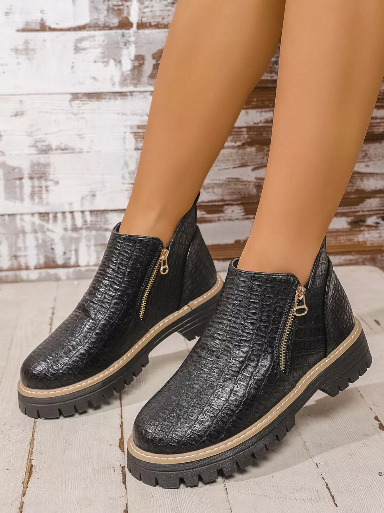 Round Toe Side Zip Ankle Boots Ivory / 36 