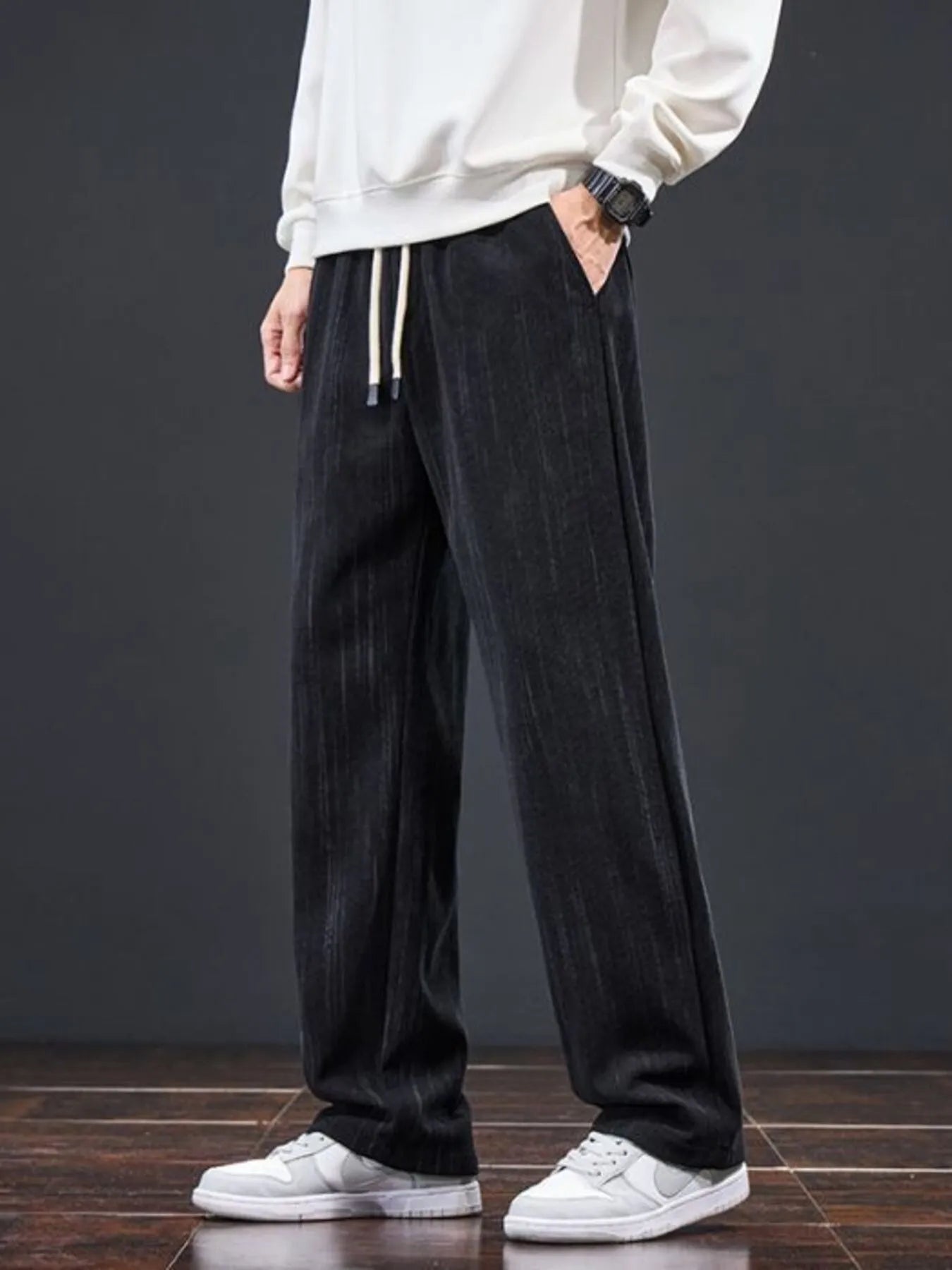 Men's Plus Size Drawstring Wide Leg Pants Black Gray / M 