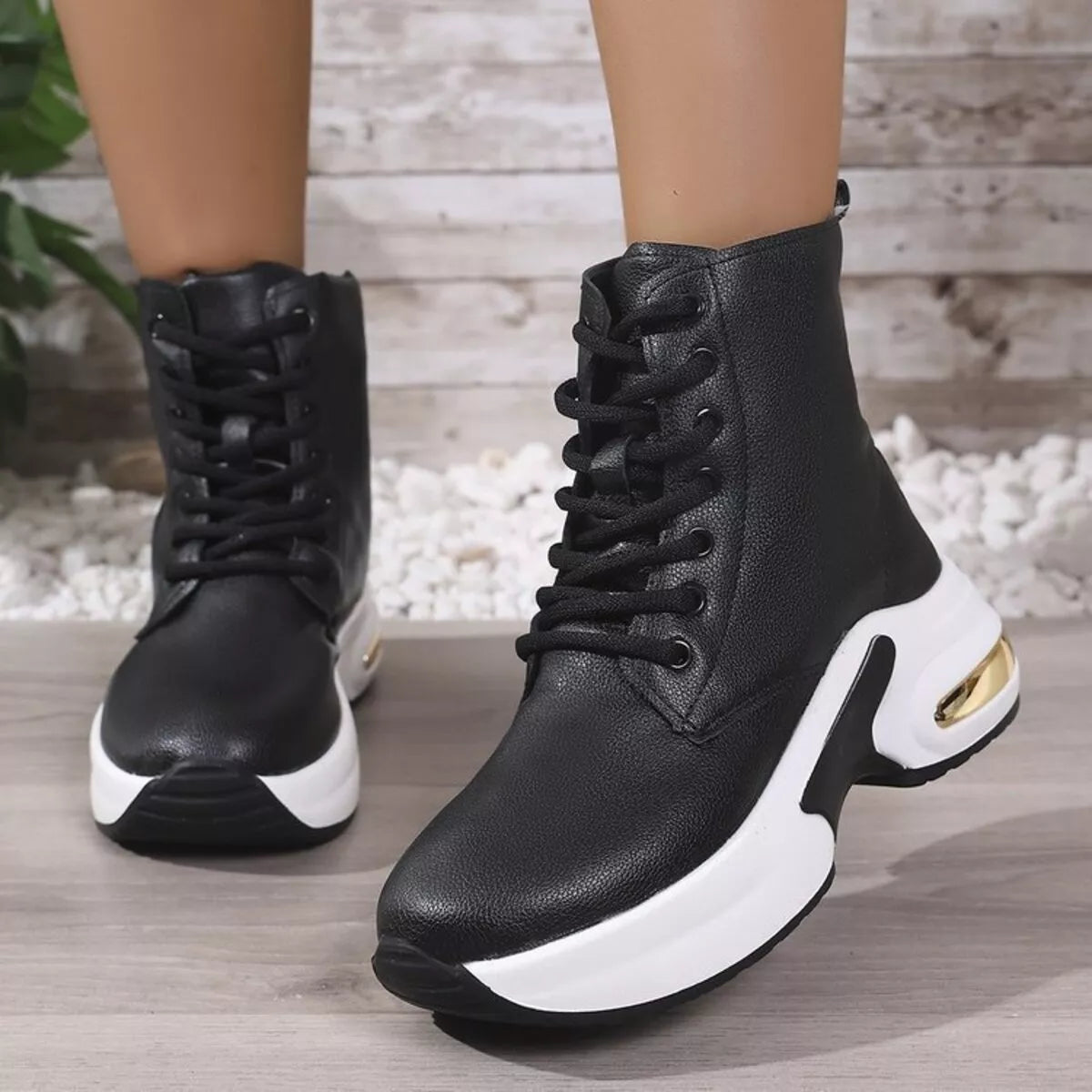 Lace Up Platform Ankle Boots Green / 35 