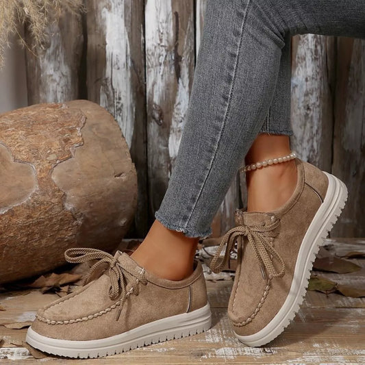Lace Up Round Toe Loafers Apricot / 36 