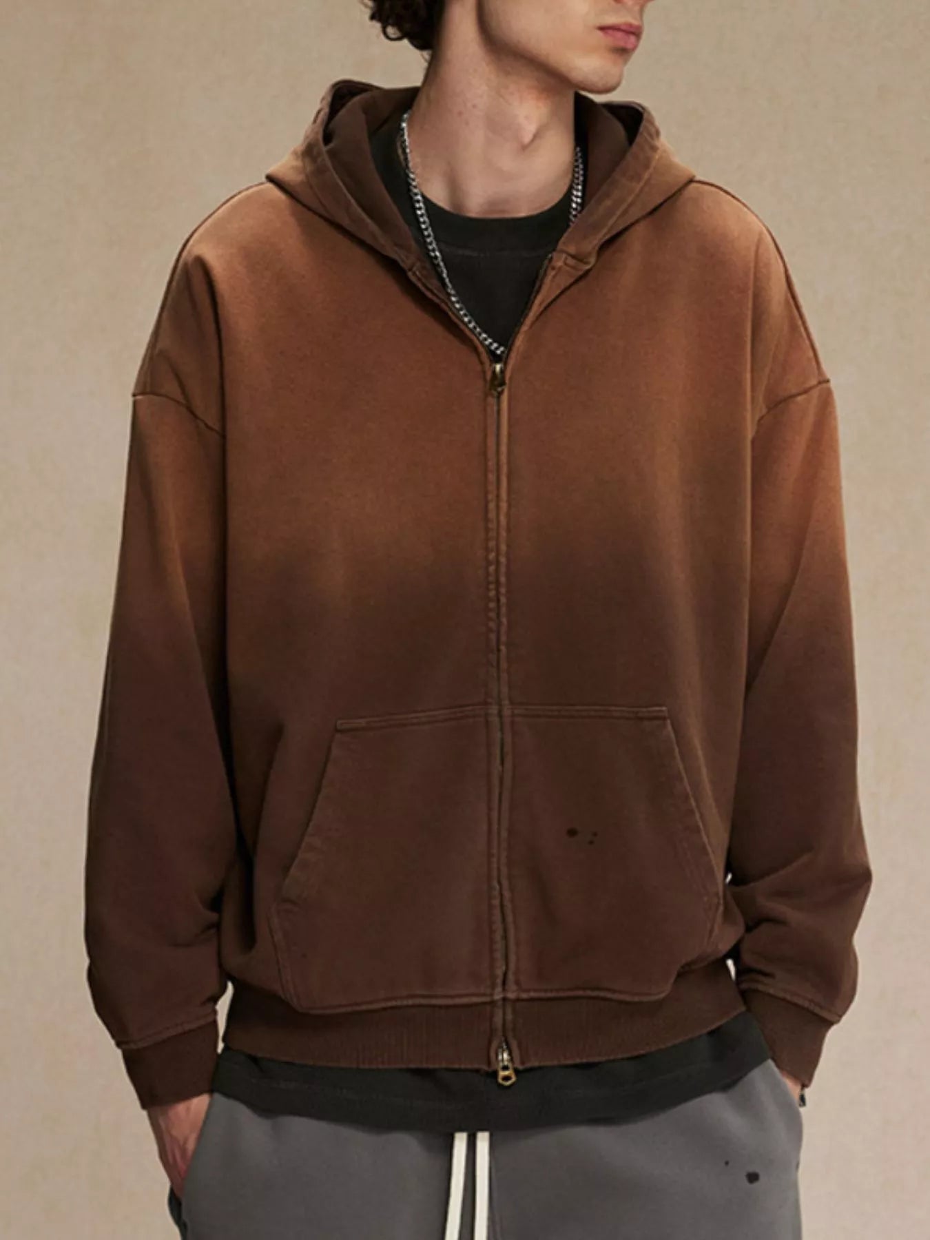 Men's Zip Up Long Sleeve Hoodie Spray Dye Black / S 