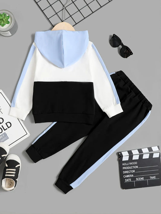 Children's Color Block Hoodie and Pants Set Black / 12-18M 