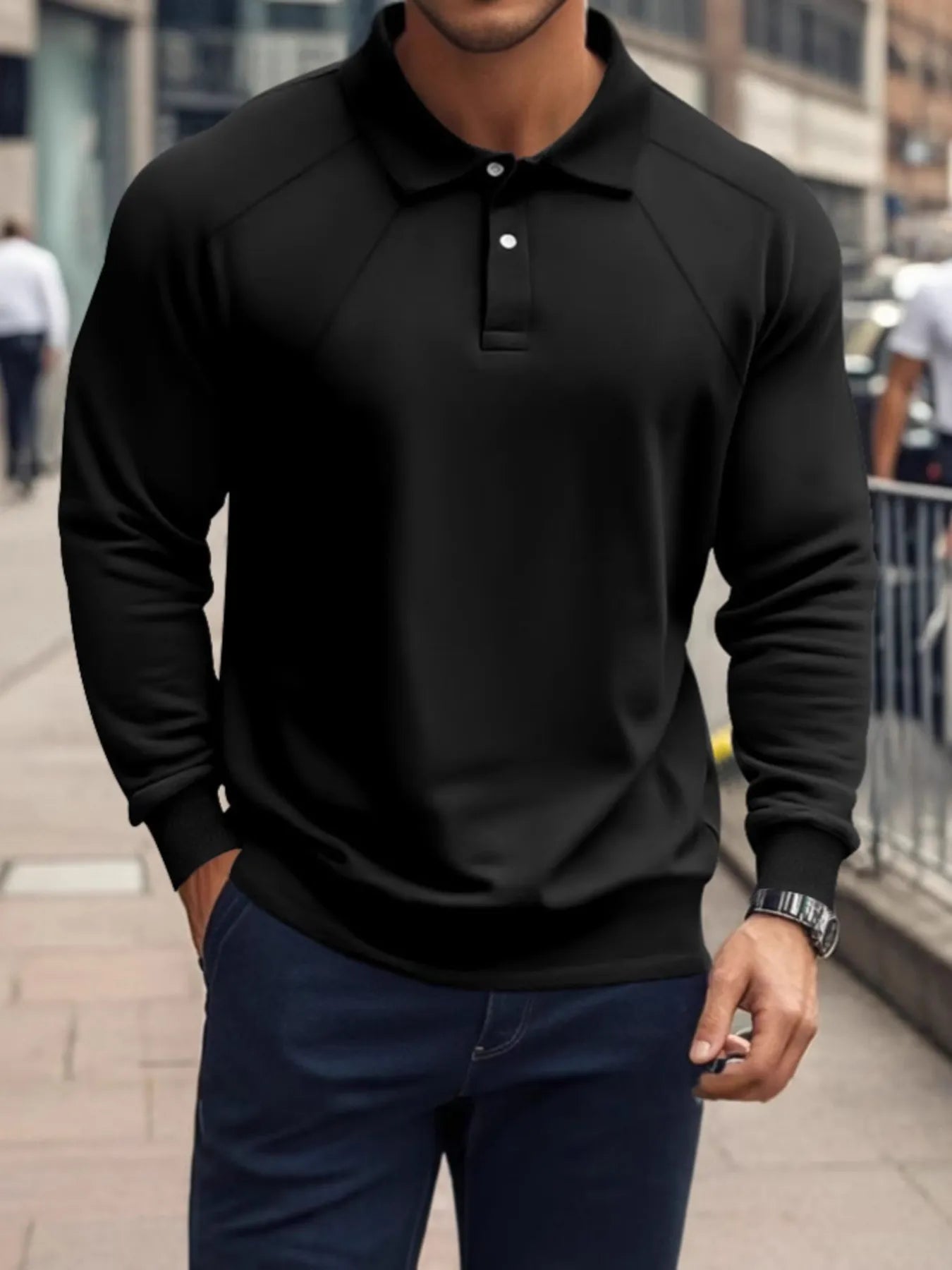 Men's Full Size Classic Collar Long Sleeve Polo Plus Size White / S 
