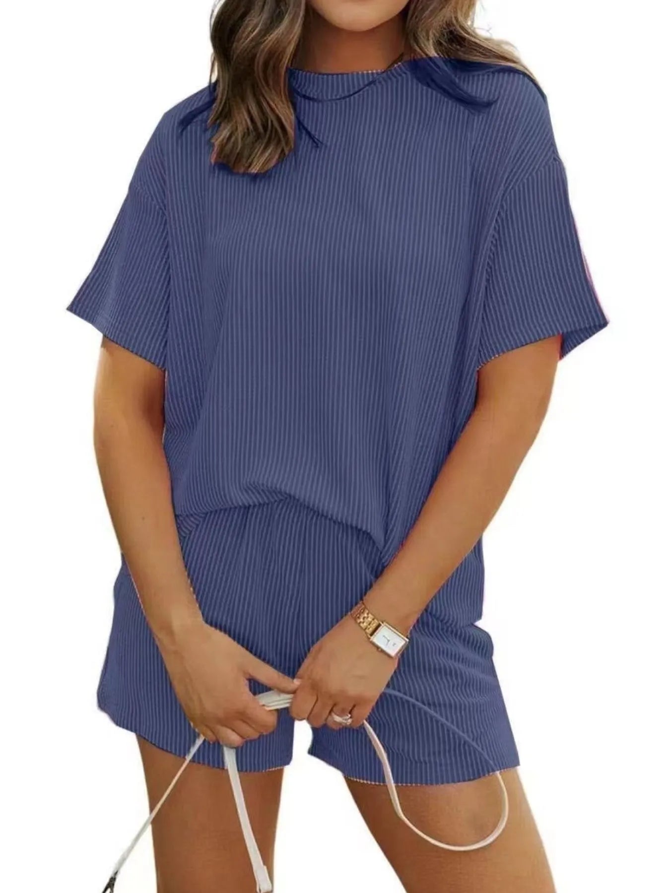 Full Size Ribbed Short Sleeve Top and Shorts Two-Piece Set Plus Size Purple / S 