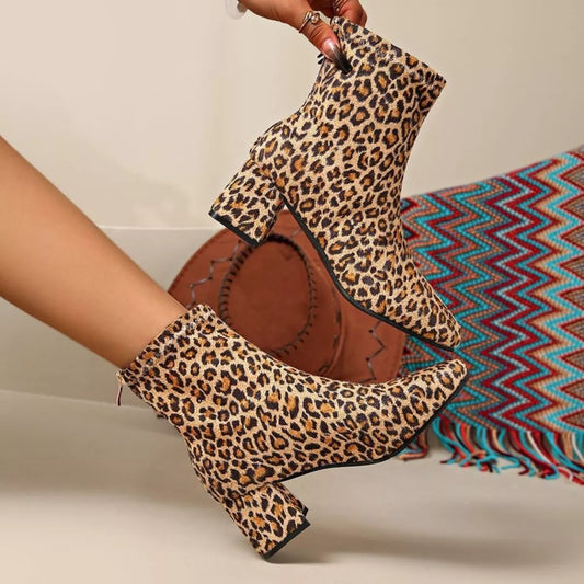 Block Heel Ankle Boots Leopard Print / 36 