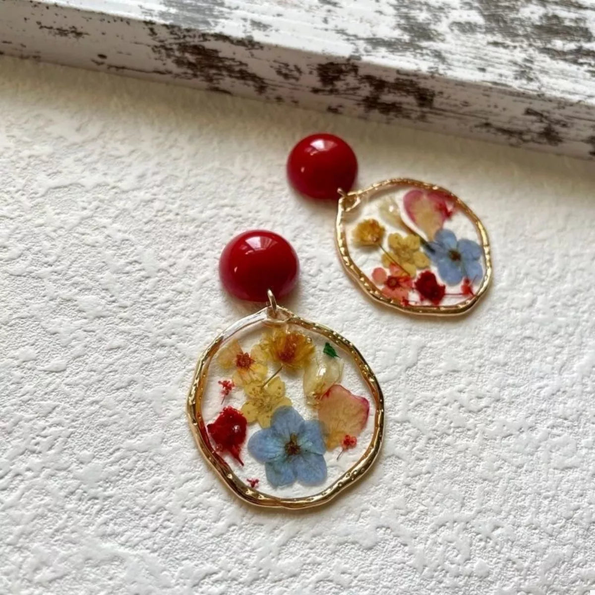 18K Gold-Plated Flower Dangle Earrings Red / One Size 