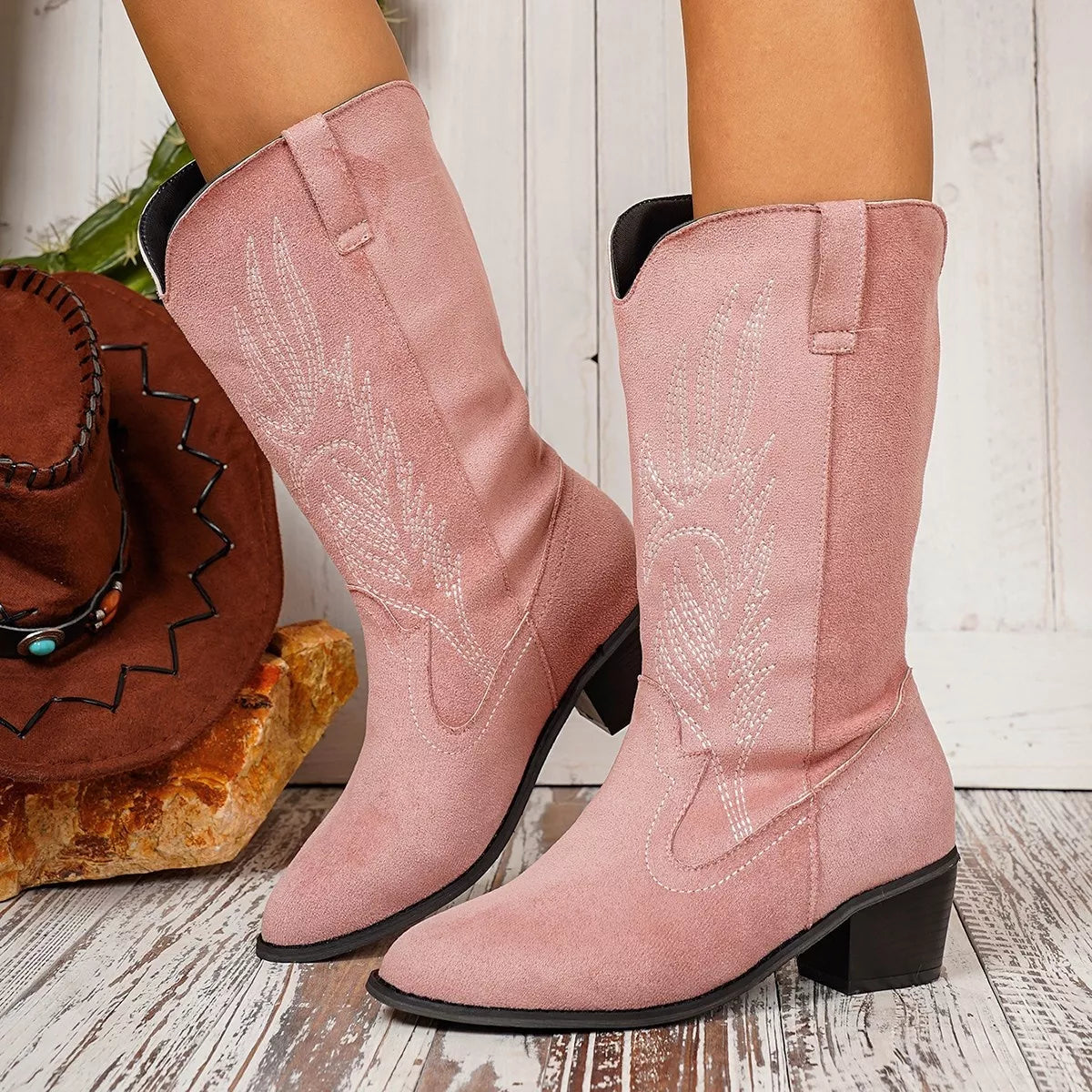 Point Toe Block Heels Boots Dusty Blue / 36 
