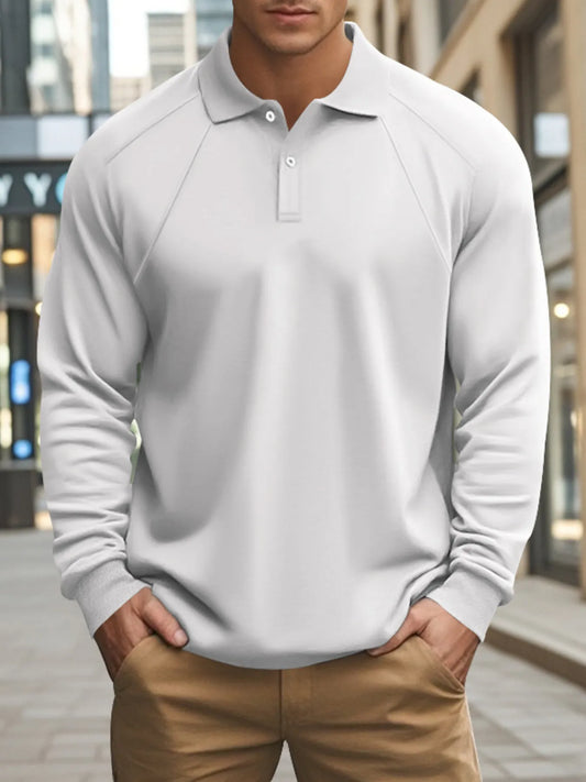 Men's Full Size Classic Collar Long Sleeve Polo Plus Size White / S 