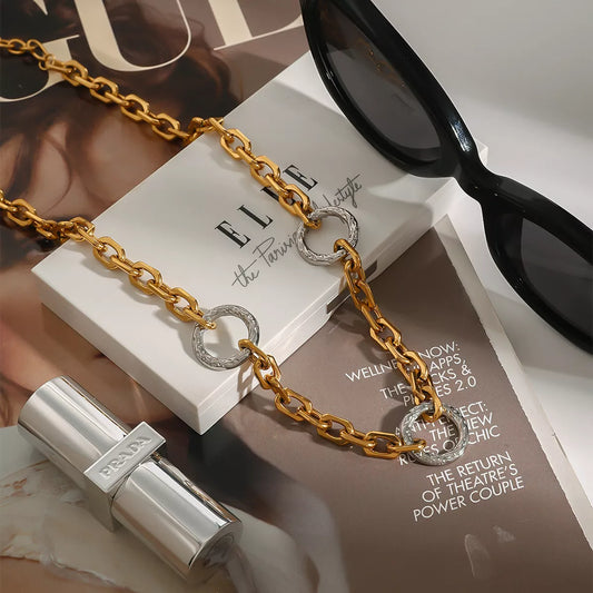 Stainless Steel Chain Link Circle Necklace Gold / One Size 