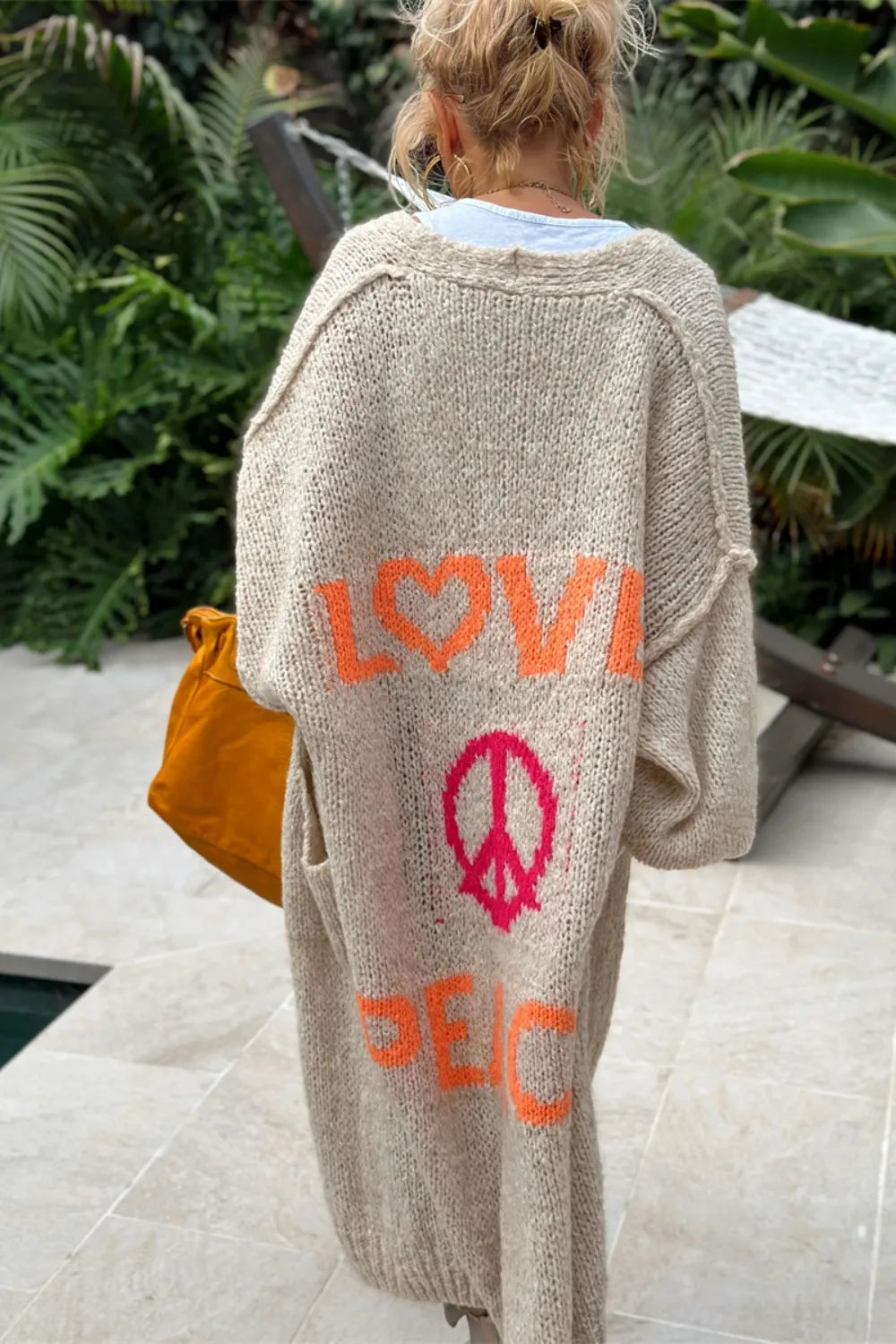 Letter Dropped Shoulder Long Sleeve Cardigan Deep Rose / S/M 