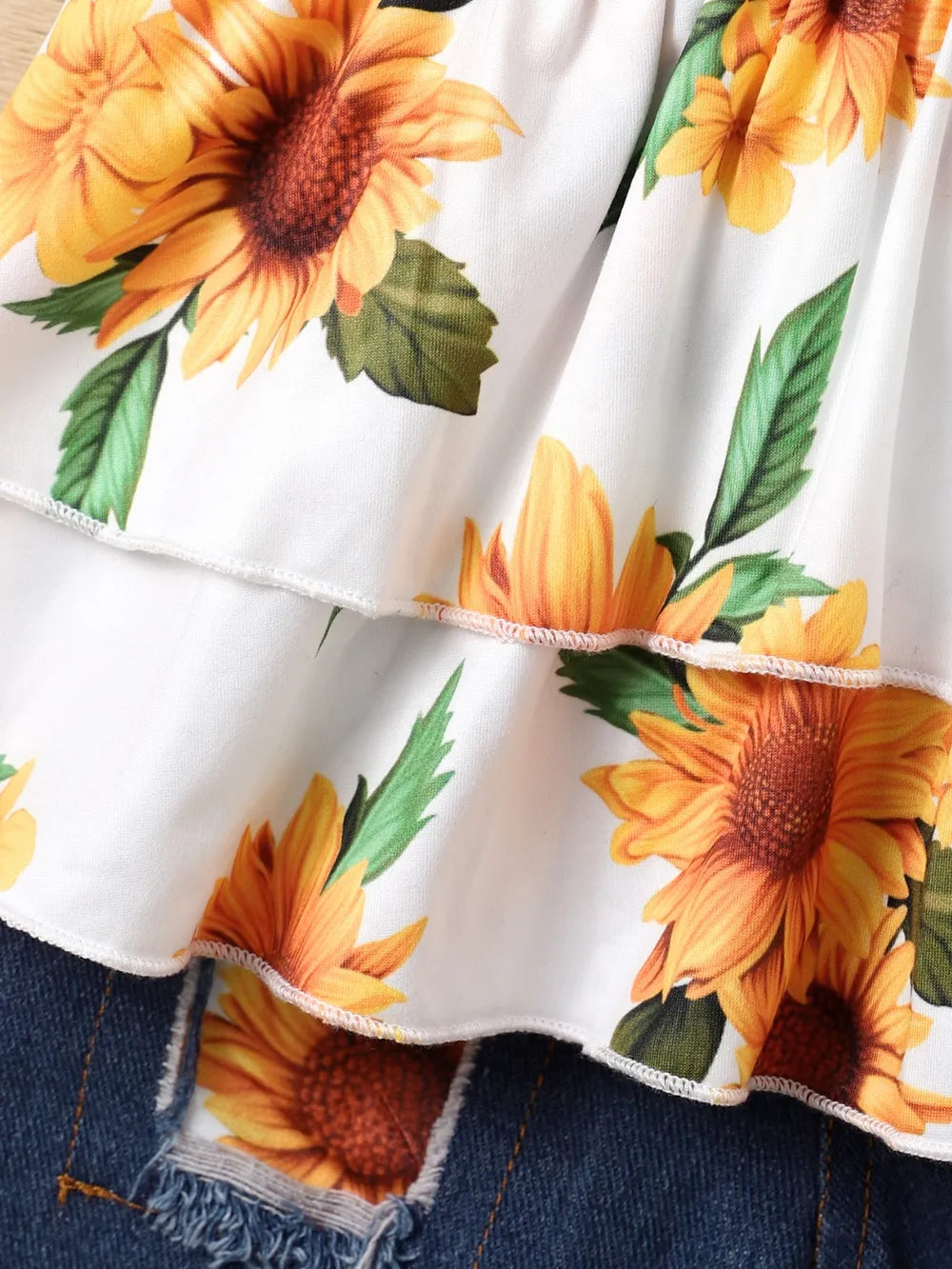 Children's Sunflower Ruffled Short Sleeve Top and Shorts Set Floral / 6-9M 