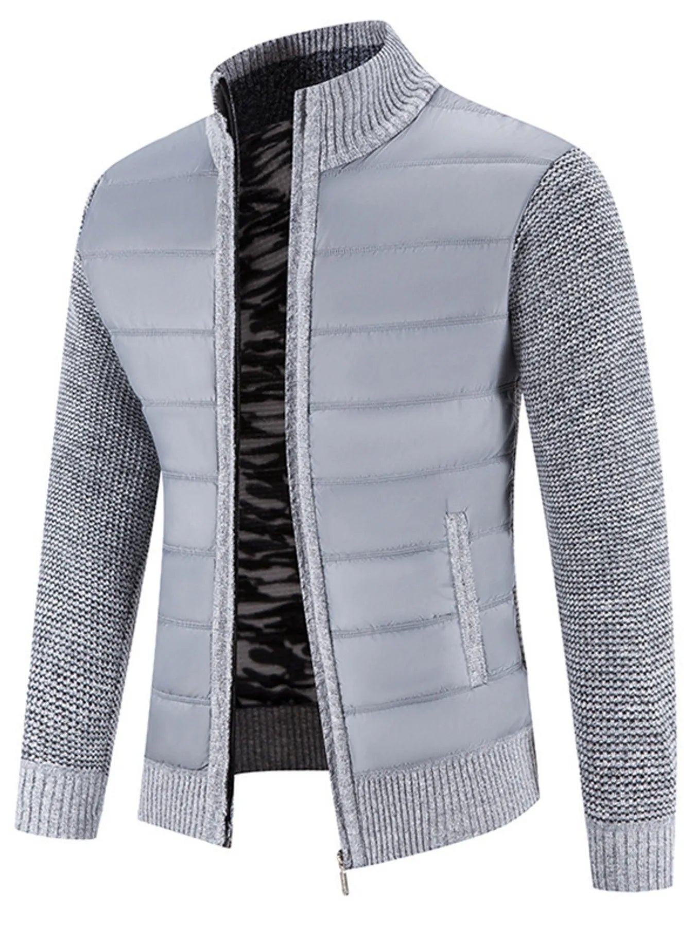 Men's Plus Size Quilted Knit Bomber Jacket with Stand Collar Black / M 